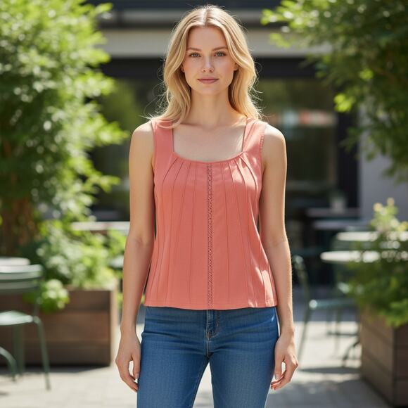 Vintage Y2K 2000s New York & Co Pink Lace Up Tie Stretch Knit Tank Top Small - Picture 1 of 7